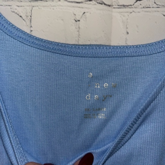 A New Day Blue Sleeveless Tie Strap Tank Top Casual Ribbed Knit - Picture 3 of 3